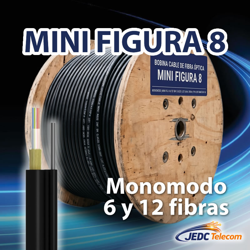 Bobina cable de fibra óptica mini figura 8 monomodo 6 y 12 fibras