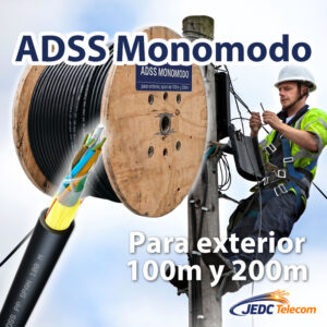 Bobina cable exterior fibra optica ADSS Monomodo span de 100m y 200m carrete rollo