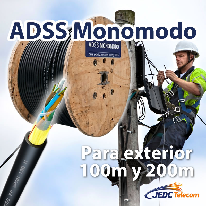 Bobina cable exterior fibra optica ADSS Monomodo span de 100m y 200m carrete rollo